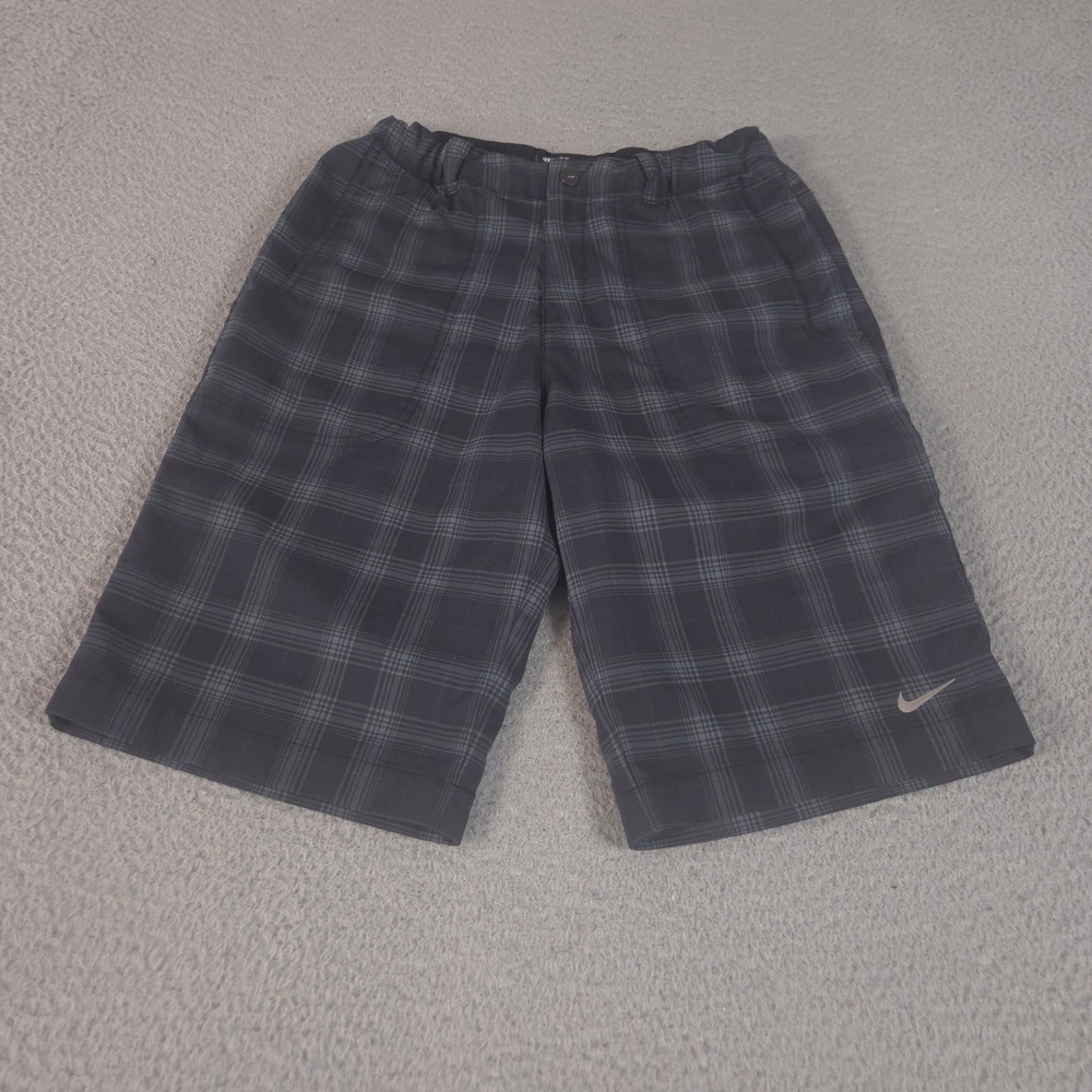 Nike Shorts‎ Boys Large Black Grey Plaid Dri-FIT Performance Straight Leg Golf